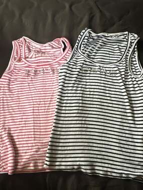 Bebe Rhinestone Logo Striped Ribbed Tank Tops Lot of 2